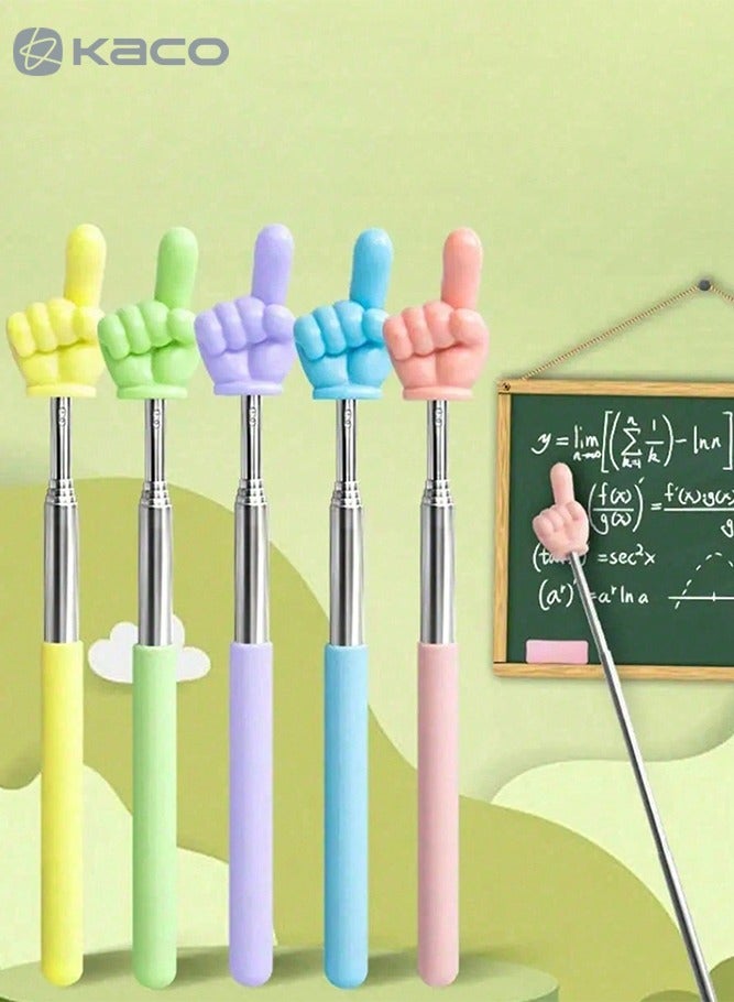 كاكو مؤشر مدرسي قابل للتمديد، عبوة من 5 قطع مؤشر يدوي قابل للتمديد عصا مؤشر على شكل إصبع مناسب لمعلمي المدارس الابتدائية ورياض الأطفال - Image 1